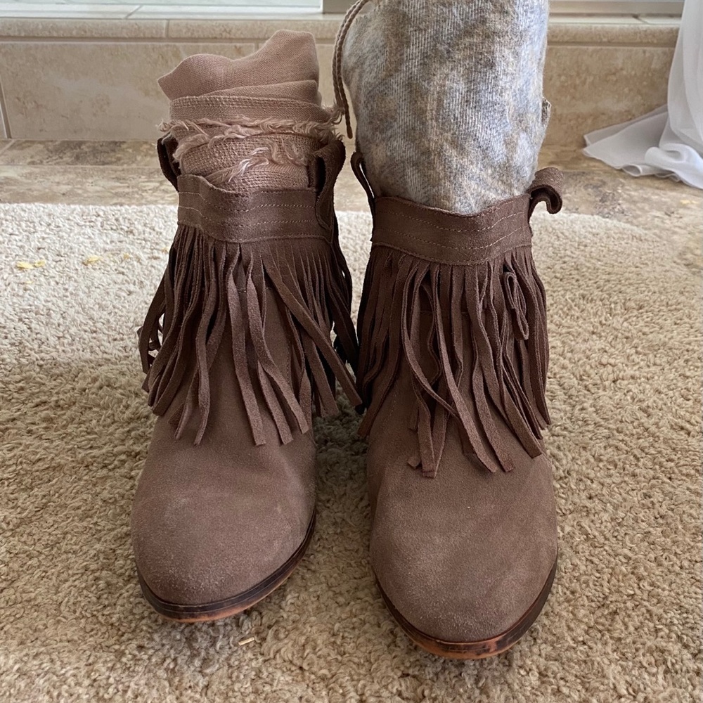 Restricted Brown Fringe Booties
